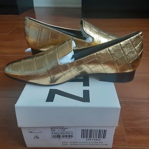 Schutz Flor Metallic Croc Embossed Leather Loafer